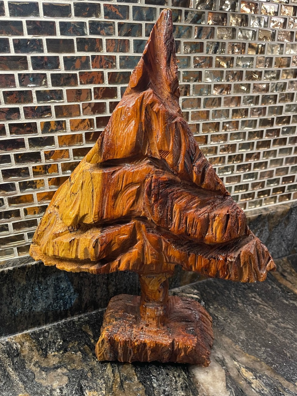 Handcrafted Pine Wood Pine Tree Sculpture - Chainsaw Carved Artisan Initialed